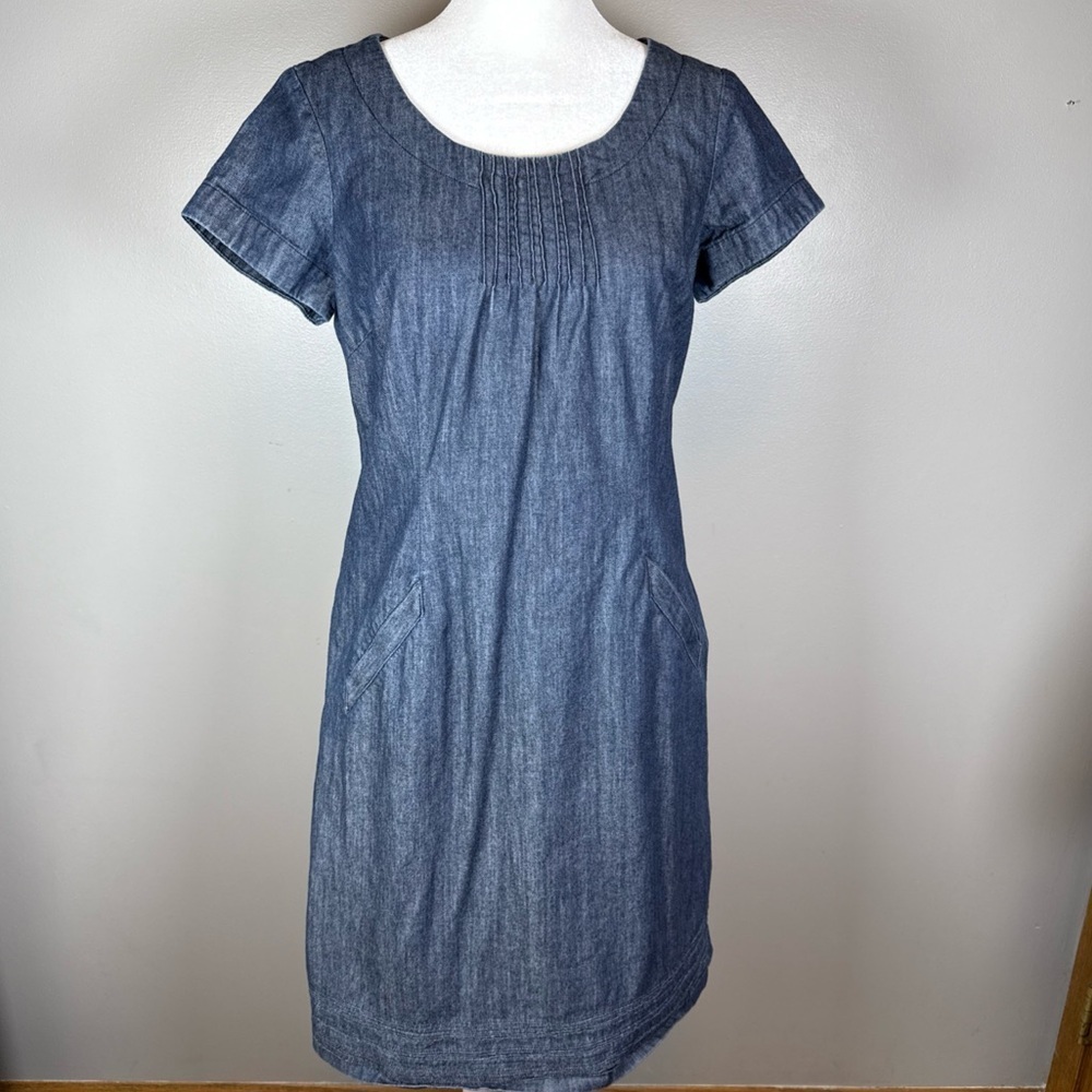 Boden Denim Dress Lined Womens 6R Blue Short Sleeves Pockets Casual Workwear